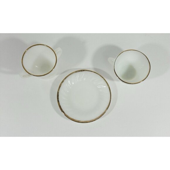 Anchor Hocking Fire King Oven Ware Fluted Swirl Milk Glass Gold Trim Set Vintage - Picture 7 of 16